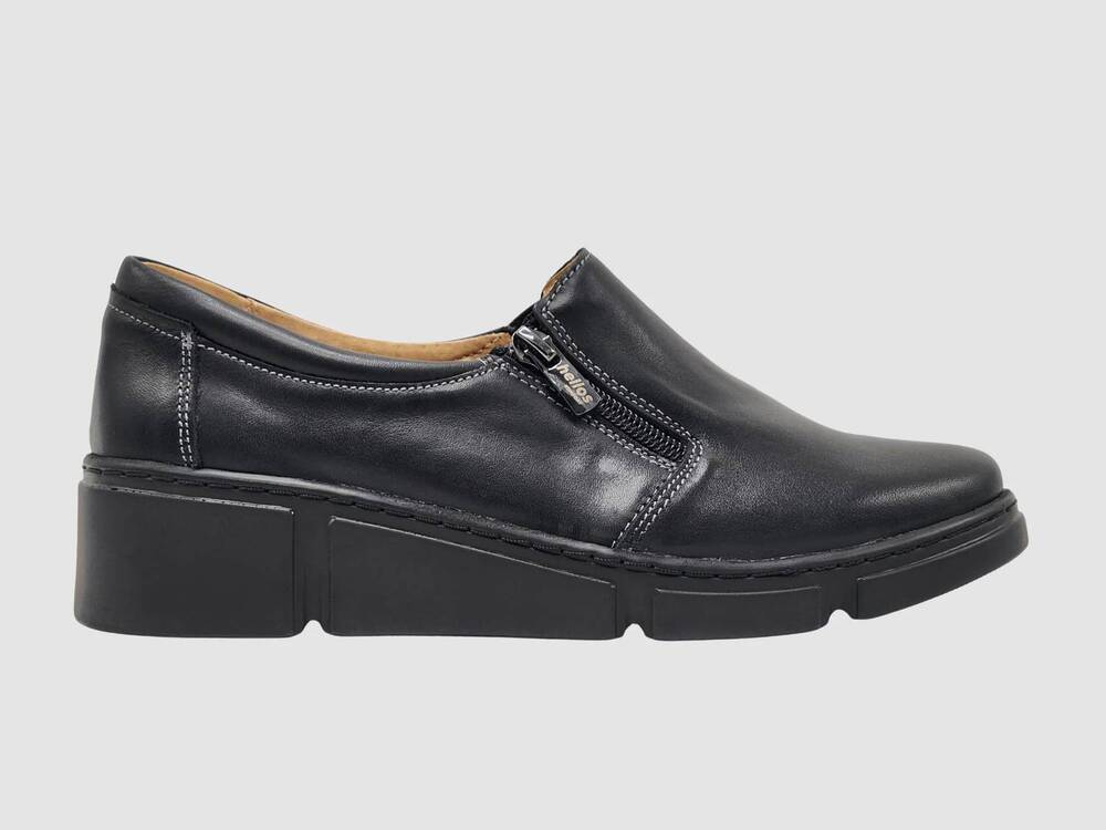 NEW HELIOS women's gaia leather zip up loafer shoes in black